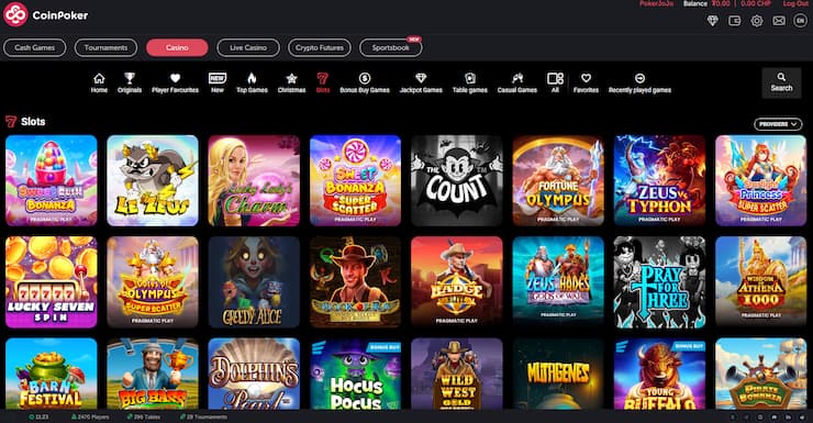 CoinCasino slot game library with lots of popular titles.