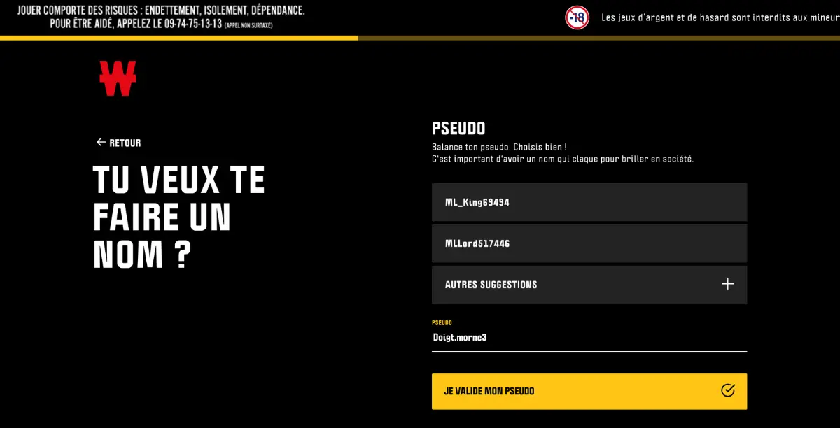 création pseudo sur winamax
