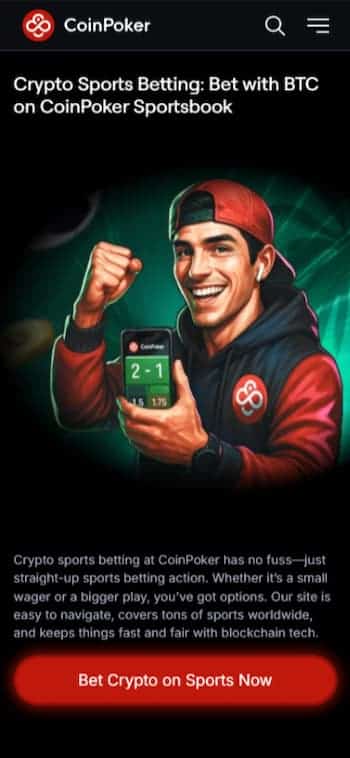 A mobile screenshot of the page linking players to the sportsbook at CoinPoker