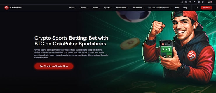 A screenshot of the main landing page at CoinPoker