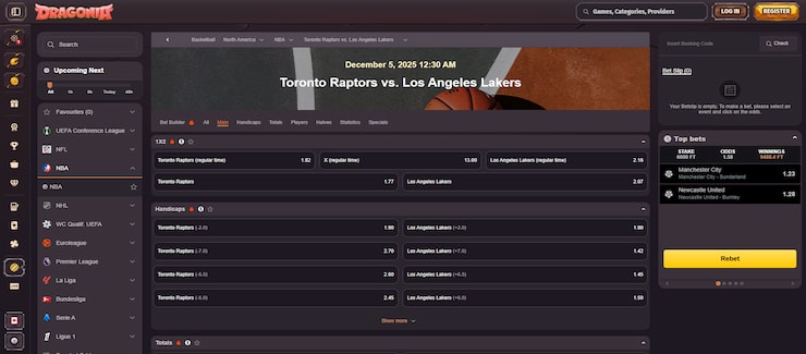 A look at the betting markets for an upcoming Raptors-Lakers game at Dragonia