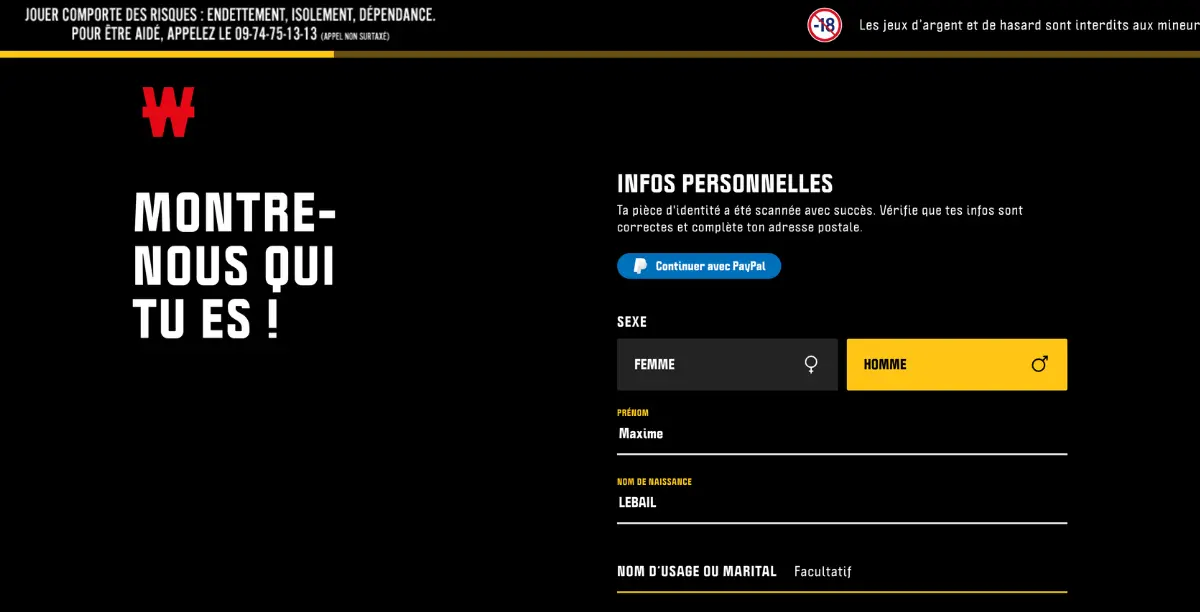 informations personnelles site de paris sportifs