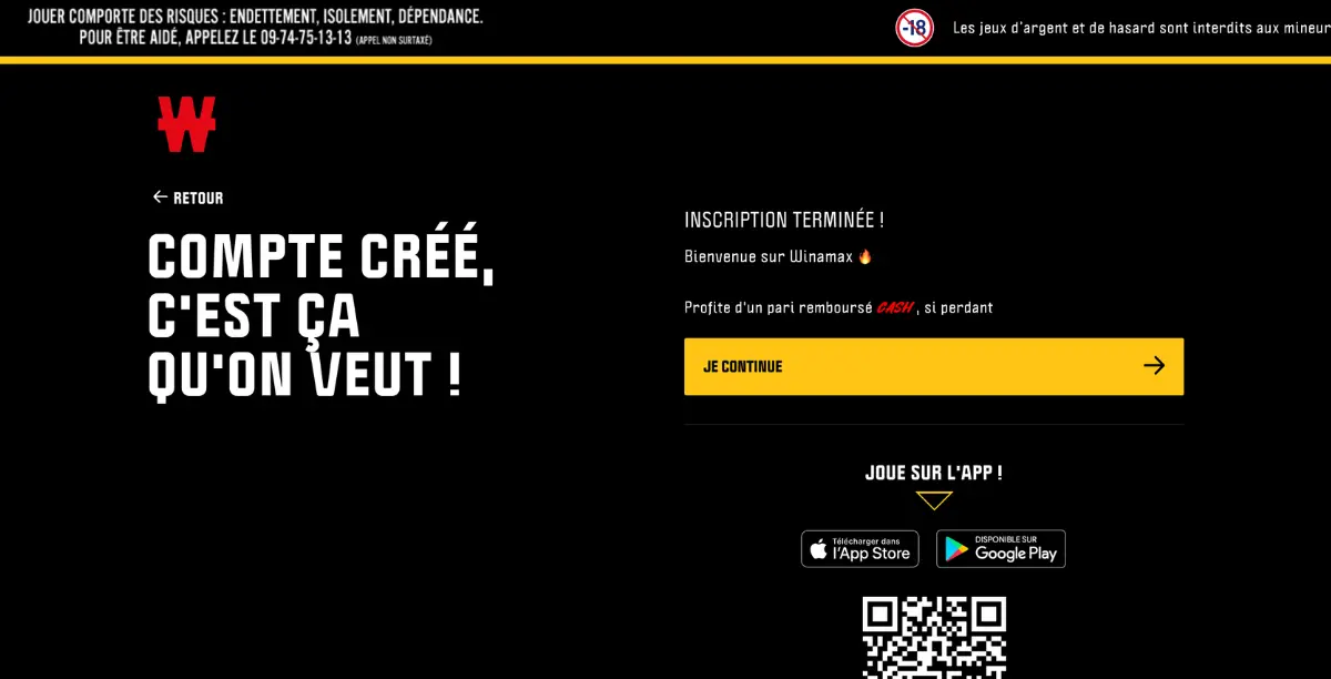 inscription terminée sur winamax france