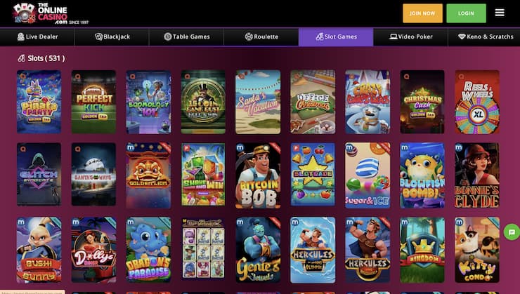 An image showing popular slot games at The Online Casino.