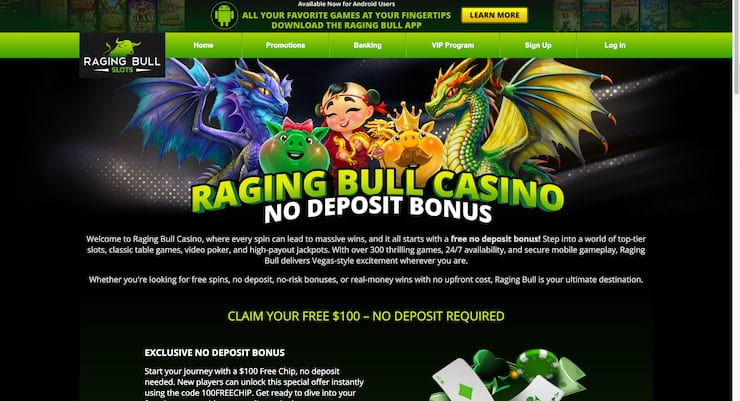 Raging Bull Casino lobby and game selection interface