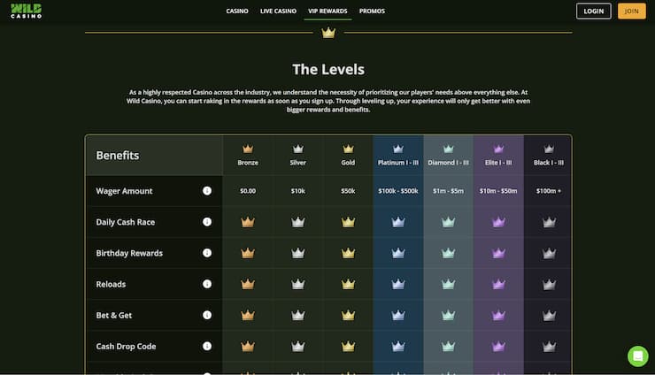 An image showing VIP rewards reserved for loyal Wild Casino players.