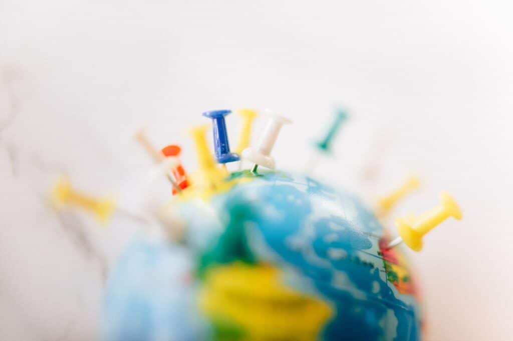 A map with pins marking different Canadian provinces and regions