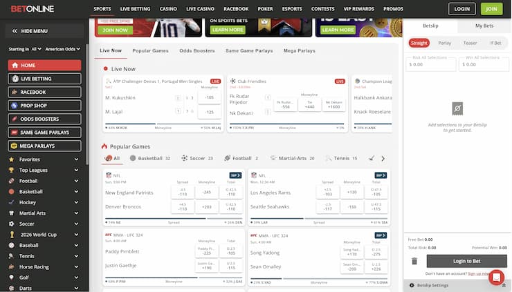 An image showing popular betting markets at BetOnline.