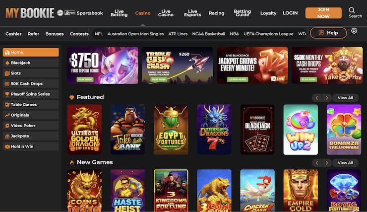 A snapshot of popular games at MyBookie Casino.