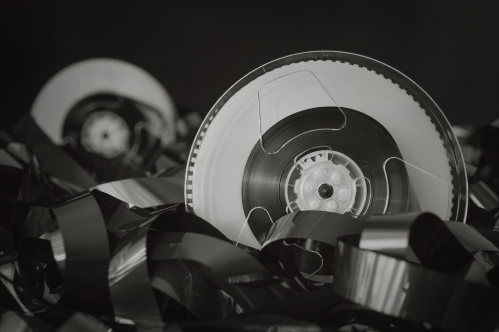 Close-up of a casino slot machine with spinning reels