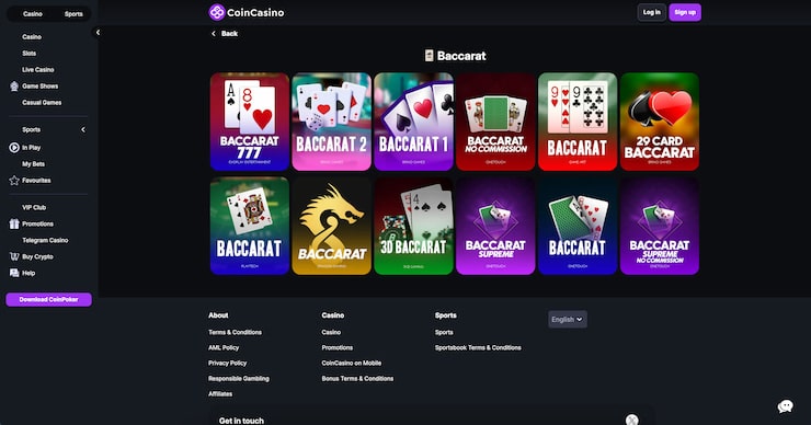 CoinCasino's wide selection of baccarat games