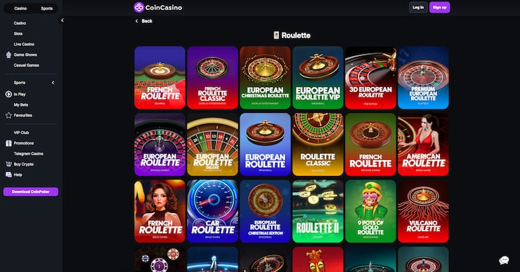 Casino roulette table with coins