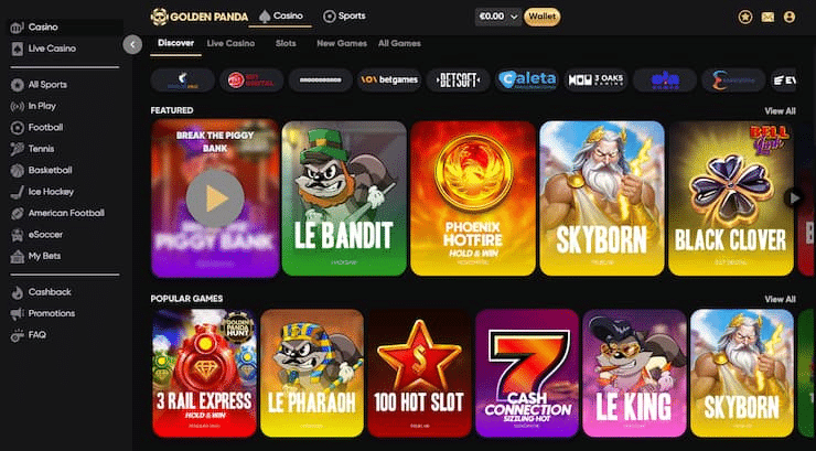 Golden Panda Casino interface screenshot