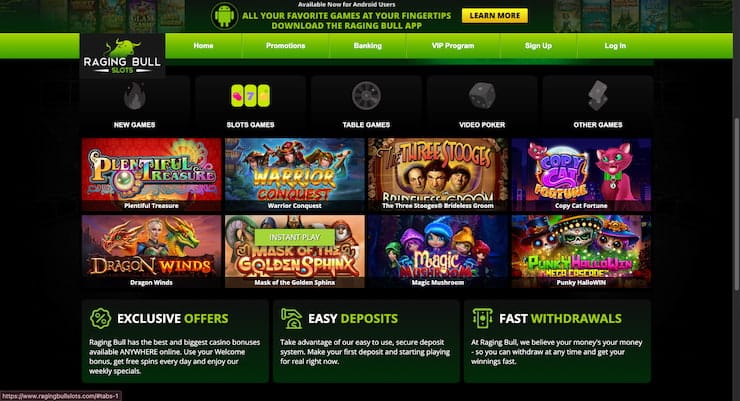 Raging Bull Casino Interface
