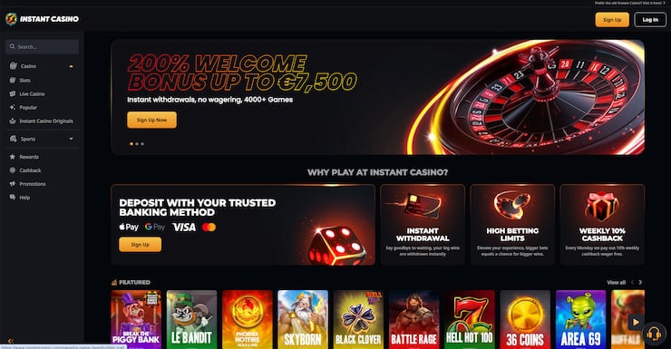 The Instant Casino landing page