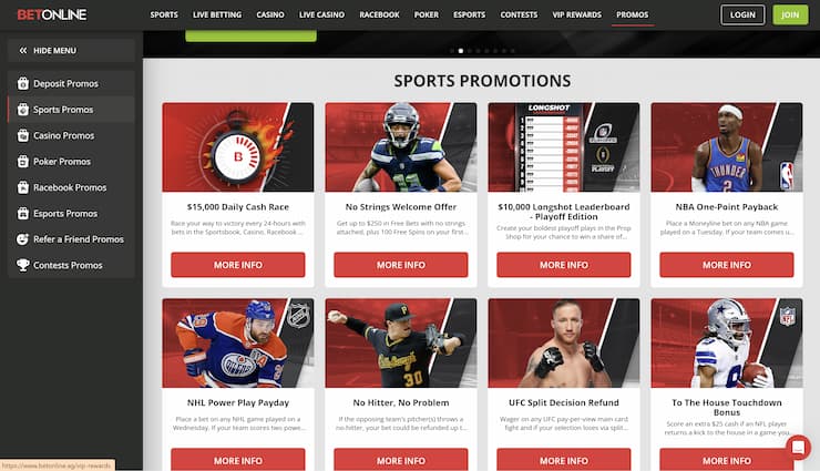 An overview of ongoing sports bonuses at BetOnline.