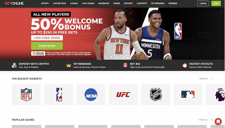 A snapshot of BetOnline landing page on a desktop device.