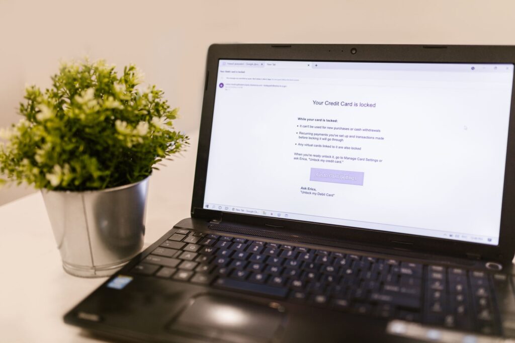 Person using a laptop showing an online banking payment screen