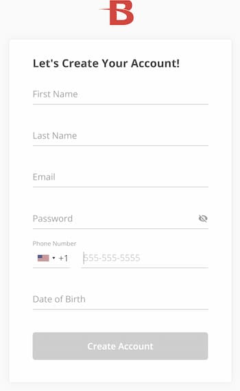 An image showing BetOnline registration page.