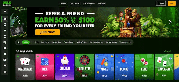 Snapshot of Wild Casino platform showing games for Colorado online casino users