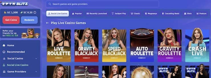 A look at Spinblitz Sweepstakes Casino visited on a desktop device.