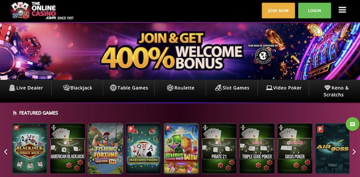 TheOnlineCasino lobby showcasing solitaire casino games